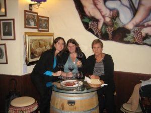 drinking wine on a barrel in Bellagio