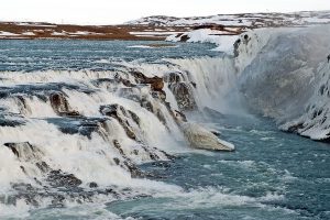 the huge and icy gulfoss waterfall in Iceland