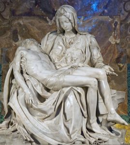 a marble statue of Mary and Jesus in Italy