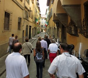 walking through the narrow Italian streets