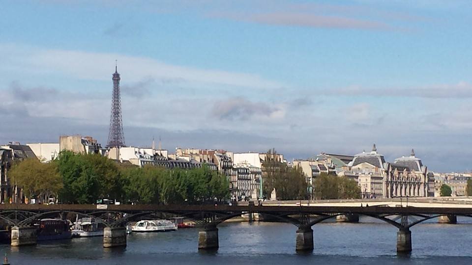 a view of the siene, the eiffle tower and the paris skyline in Paris for Honeymoons