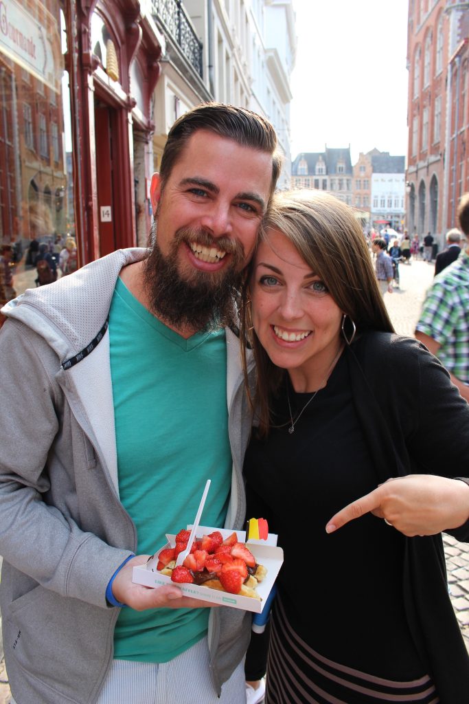 A happy couple on their Belgian stop of the their multi-destination trip! 