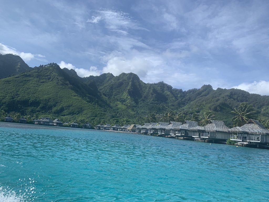 a view of the Moorea mountains from the sea
