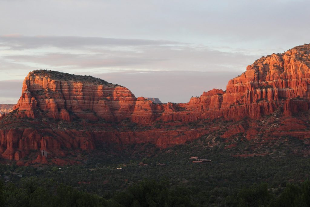 red rock formations at sunset in sedona arizona