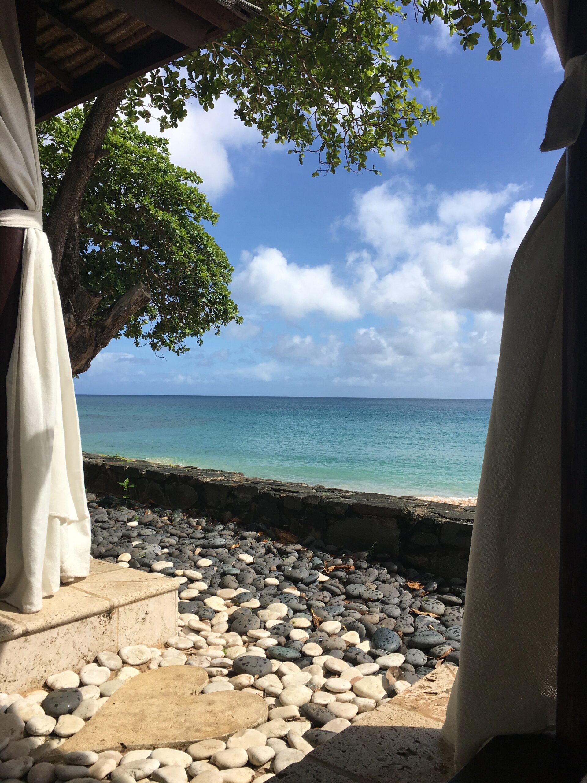 the ocean view from a beach-side cabana in St. Lucia