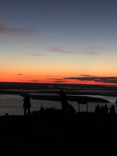 sunrise over Bar Harbor and Acadia National Park on Cadillac Mountain Maine