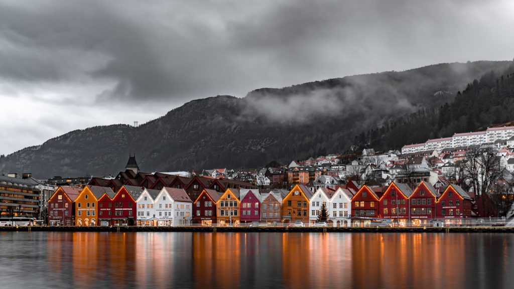 the colorful houses on the waterfront of Bergen Norway