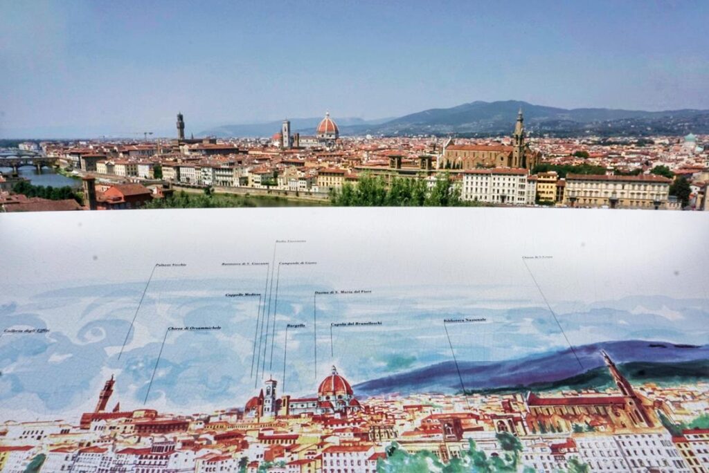 a drawing of the city of Florence and the panoramic view to match