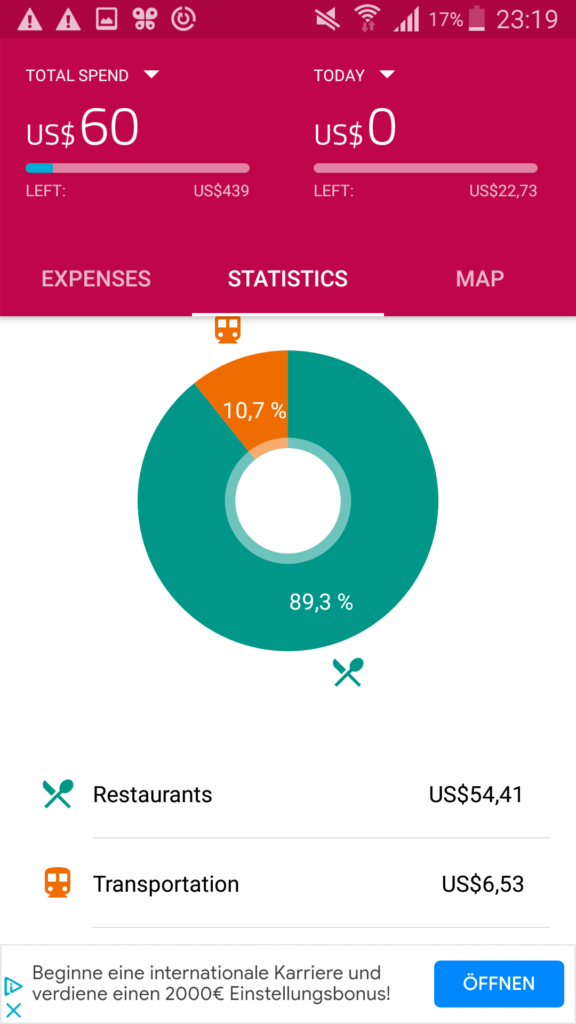 Screenshot of TravelSpend Travel App