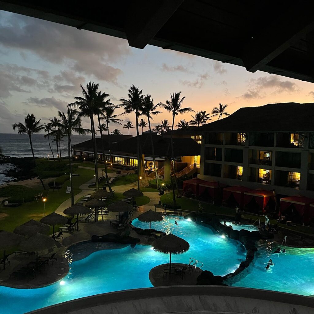 The Sheraton Kuai resort in Hawaii with glowing pool