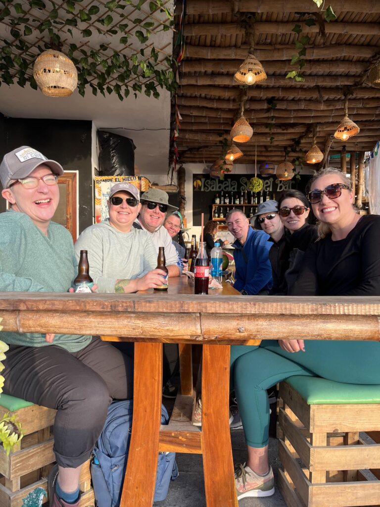 group at a table for lunch on the Galapagos Islands