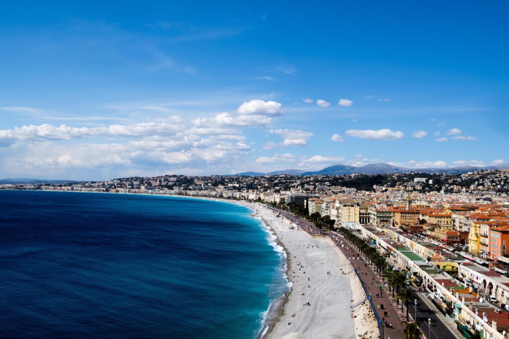 a view looking down the stunning blue waters of Nice